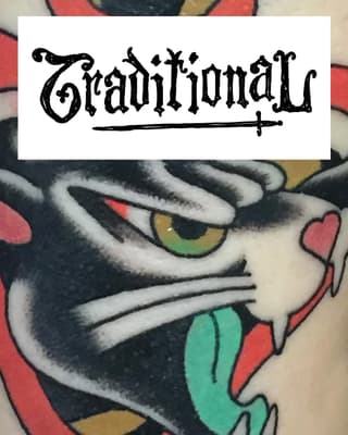 Black cat face with green eyes and white whiskers on colorful patterned background, featuring red, green, and gold sections.
